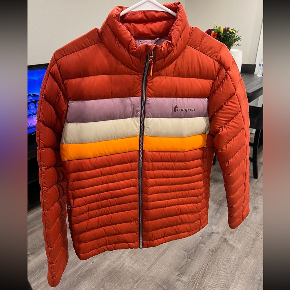 Cotopaxi Womens Fuego Down Jacket - Cayenne Stripes Medium